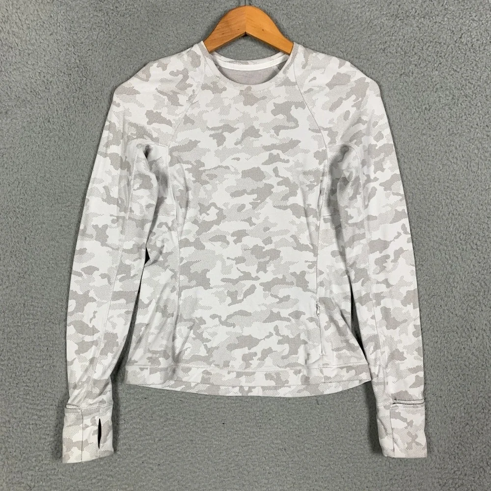 Lululemon Its Rulu Shirt Women's 6 Vapor Gull Grey Camo Jacquard Long Sleeve Run - Picture 2 of 9